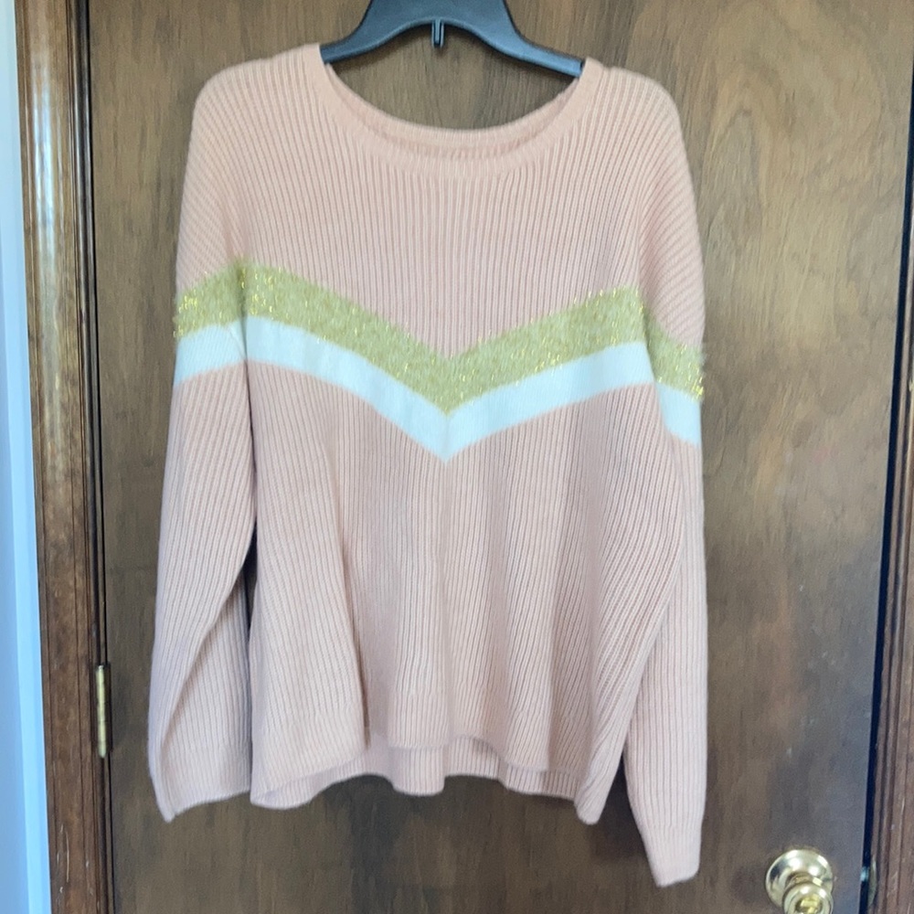 LastCall❌ Nine West sweater chevron stripe w/ metallic accents sweater size XXL - Picture 3 of 14